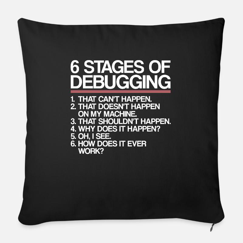 6 étapes de débogage | Programmeur, informatique - Housse de coussin décorative 45 x 45 cm - noir
