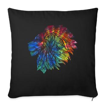 Psychedelic Lion Design Gift. Rainbow Mandala - Sofa pillowcase 17,3'' x 17,3'' (45 x 45 cm) - black - Front