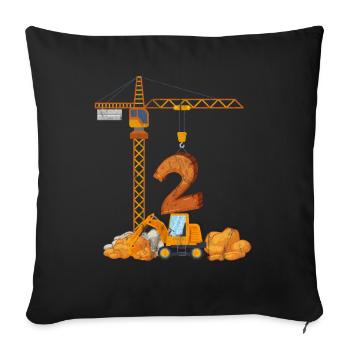Excavator birthday present for the 2nd birthday - Sofa pillowcase 17,3'' x 17,3'' (45 x 45 cm) - black - Front