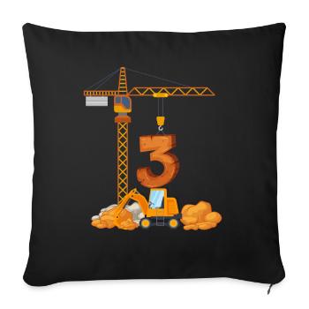 Excavator birthday present 3 years construction site - Sofa pillowcase 17,3'' x 17,3'' (45 x 45 cm) - black - Front
