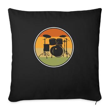 Cadeau de batterie batteur rétro - Housse de coussin décorative 45 x 45 cm - noir - Devant