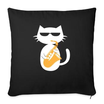 Saxophone Cat Saxophoniste Jazz Musicien Cadeau - Housse de coussin décorative 45 x 45 cm - noir - Devant