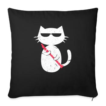 Flöte Querflöte Blaskapelle Katze Geschenk - Sofakissenbezug 45 x 45 cm - Schwarz - Vorne