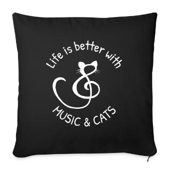 Chat chatte chatte chaton chat musique sort cadeau - Housse de coussin décorative 45 x 45 cm - noir - Devant