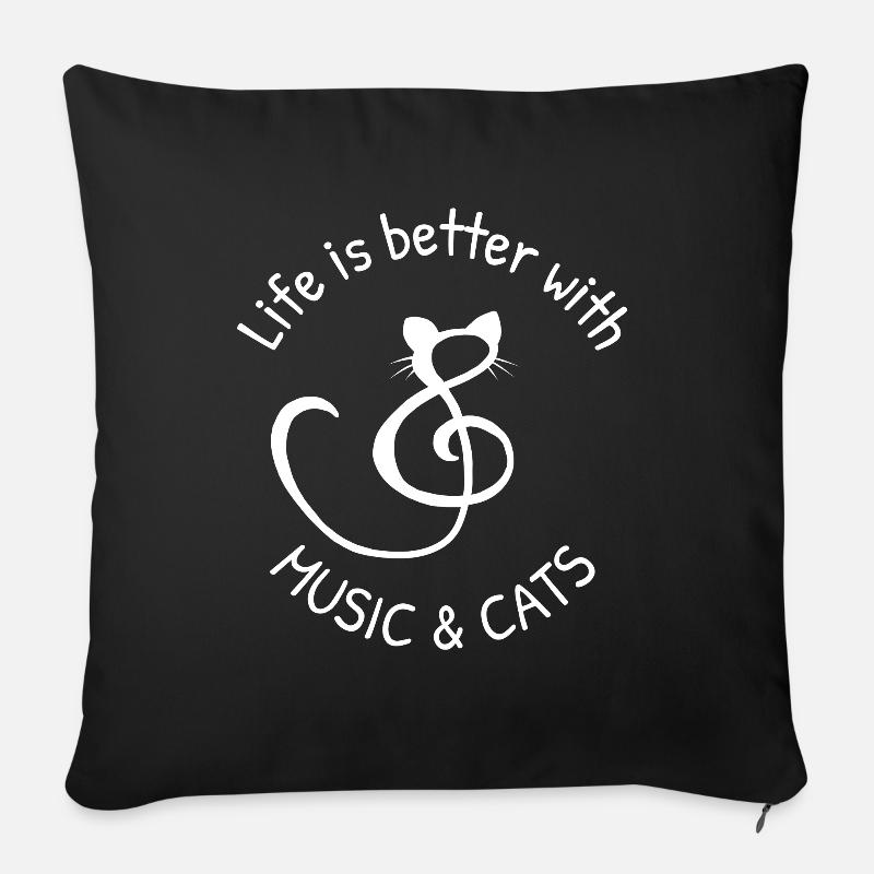 Chat chatte chatte chaton chat musique sort cadeau - Housse de coussin décorative 45 x 45 cm - noir