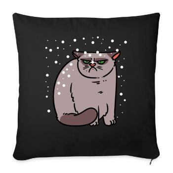 Grimmige Katze in Schnee Winter kalt Xmas Kind - Sofakissenbezug 45 x 45 cm - Schwarz - Vorne