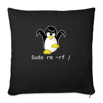 Tux Linux Pingouin Sudo Rm Rf | Hacke geek geek - Housse de coussin décorative 45 x 45 cm - noir - Devant