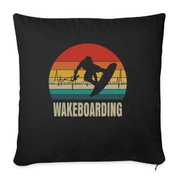 Cadeau de battement de coeur rétro Wakeboard - Housse de coussin décorative 45 x 45 cm - noir - Devant