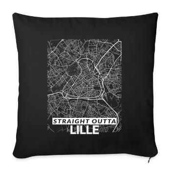 Straight Outta Lille centre ville plan et rues - Housse de coussin décorative 45 x 45 cm - noir - Devant