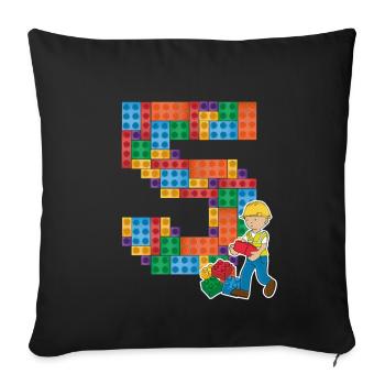 Construction worker 5th birthday boy excavator - Sofa pillowcase 17,3'' x 17,3'' (45 x 45 cm) - black - Front