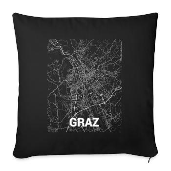 Carte de la ville et rues de Graz - Housse de coussin décorative 45 x 45 cm - noir - Devant