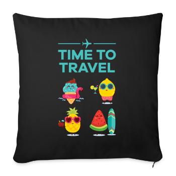 Time to travel Fruits and fruit on the road - Sofa pillowcase 17,3'' x 17,3'' (45 x 45 cm) - black - Front