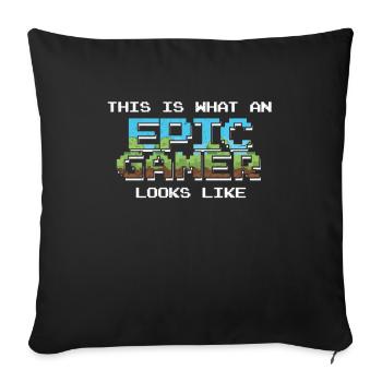 Gaming gamer gamble ordinateur jeu cadeau - Housse de coussin décorative 45 x 45 cm - noir - Devant