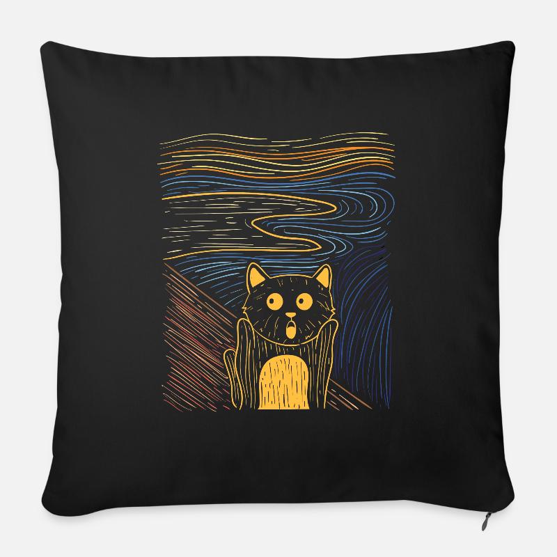 Der Schrei Gemälde Katze Kunst Parodie - Sofakissenbezug 45 x 45 cm - Schwarz