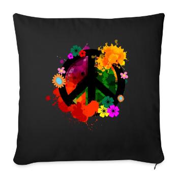 Signe de la paix fleurs rétro bohème des années 60 - Housse de coussin décorative 45 x 45 cm - noir - Devant