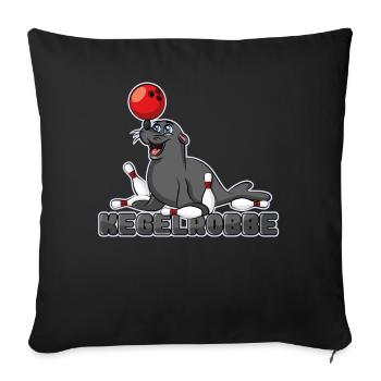 Kegelrobbe Robbe Bowling Kegeln Wortspiel - Sofakissenbezug 45 x 45 cm - Schwarz - Vorne