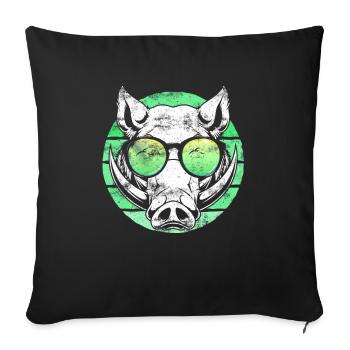 Sanglier chasse forestier trophée chasse sanglier sauvage - Housse de coussin décorative 45 x 45 cm - noir - Devant