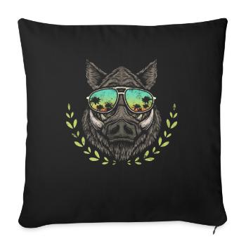 Sanglier chasse forestier trophée chasse sanglier sauvage - Housse de coussin décorative 45 x 45 cm - noir - Devant