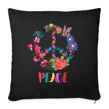 Fleurs de signe de paix - Housse de coussin décorative 45 x 45 cm - noir - Devant