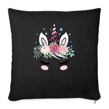 Unicorn face with flowers for women men kids - Sofa pillowcase 17,3'' x 17,3'' (45 x 45 cm) - black - Front