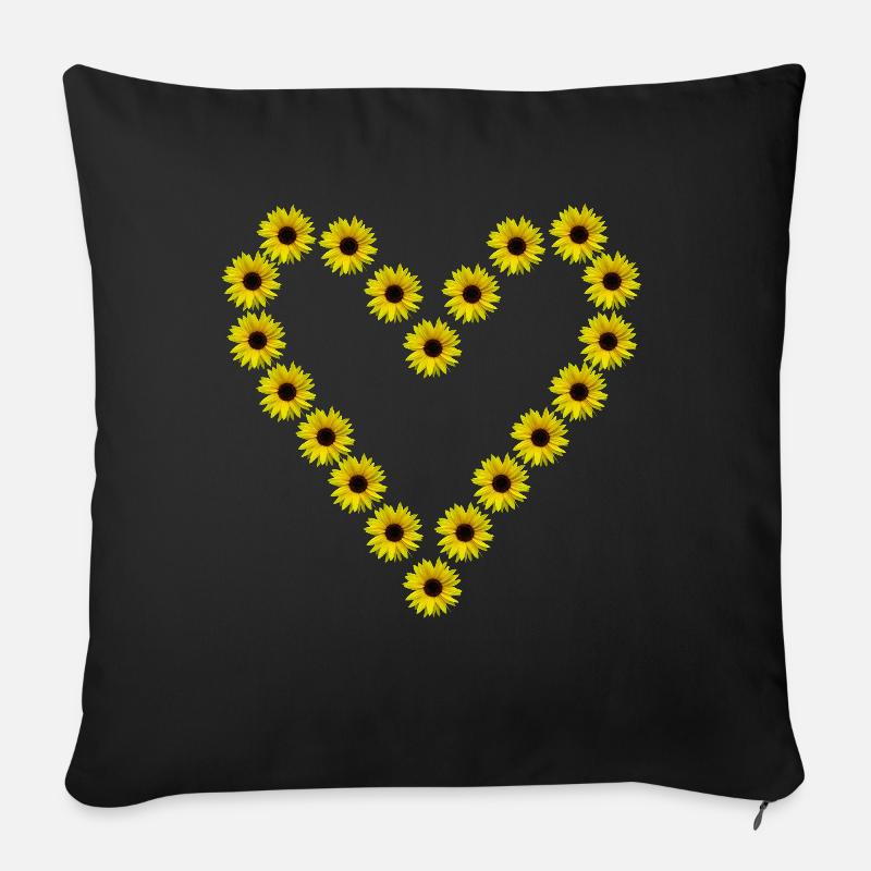 Sonnenblumenherz, Sonnenblumen, Sonnenblume, Herz - Sofakissenbezug 45 x 45 cm - Schwarz