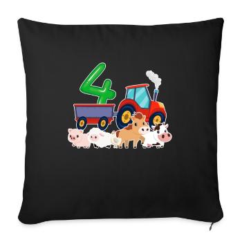 Ferme de tracteur cadeau d'anniversaire de 4 ans quatre - Housse de coussin décorative 45 x 45 cm - noir - Devant