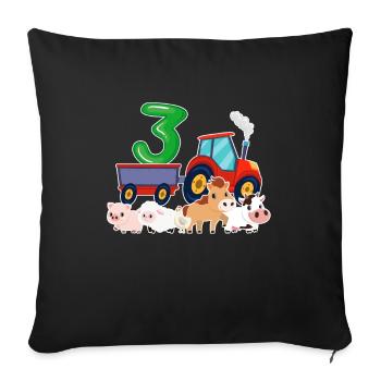 Ferme de tracteur cadeau d'anniversaire de 3 ans trois - Housse de coussin décorative 45 x 45 cm - noir - Devant