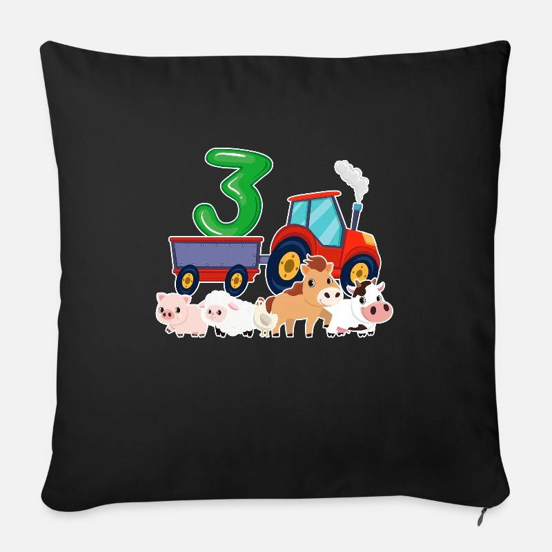 Traktor Bauernhof 3 Jahre Geburtstag Geschenk drei - Sofakissenbezug 45 x 45 cm - Schwarz