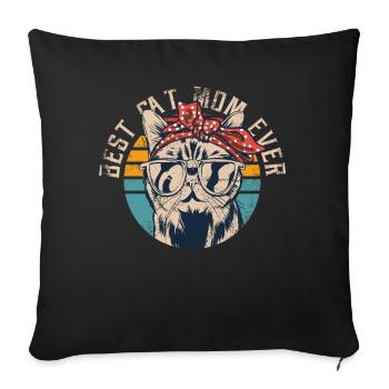Meilleur chat maman jamais chat rétro vintage - Housse de coussin décorative 45 x 45 cm - noir - Devant