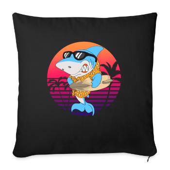 Surfer shark surfing vacation - Sofa pillowcase 17,3'' x 17,3'' (45 x 45 cm) - black - Front