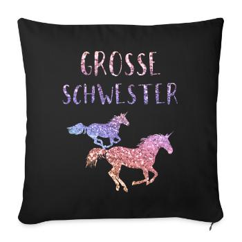 Große Schwester Geschenk Kinder Mädchen Einhorn - Sofakissenbezug 45 x 45 cm - Schwarz - Vorne