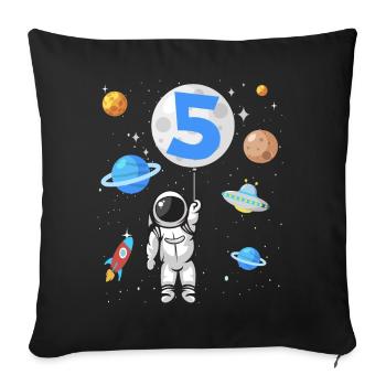 Astronaute fusée 5ème anniversaire de l’espace 5 ans - Housse de coussin décorative 45 x 45 cm - noir - Devant