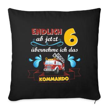 Kinderkleidung, Feuerwehr zum 6 Geburtstag 6 Jahre - Sofakissenbezug 45 x 45 cm - Schwarz - Vorne