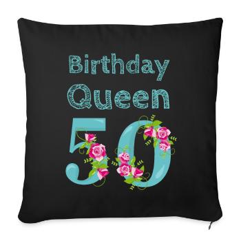 Cadeau d'anniversaire femme 50 ans anniversaire reine - Housse de coussin décorative 45 x 45 cm - noir - Devant