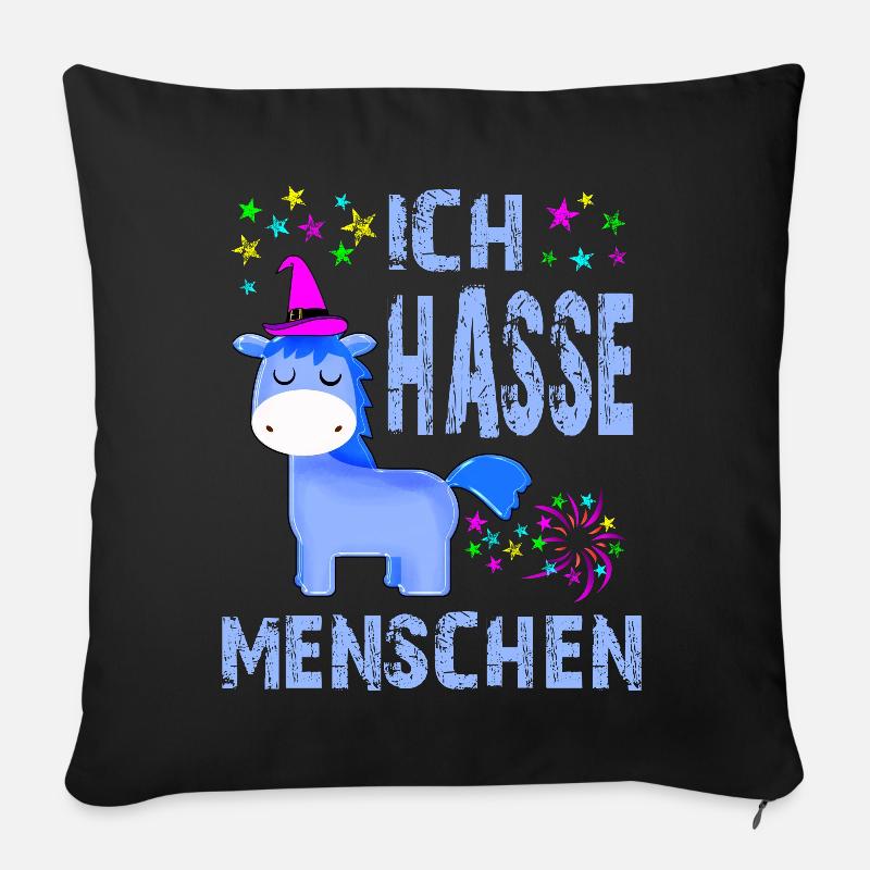 Ich hasse Menschen - lustiges Motiv mit Einhorn! - Sofakissenbezug 45 x 45 cm - Schwarz