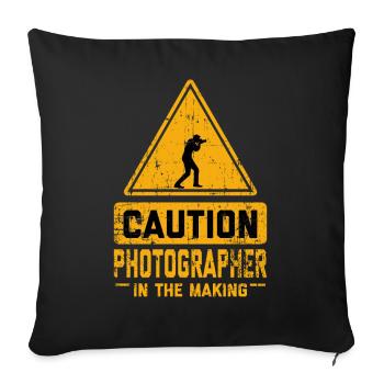 CAUTION Photographer In The Making - Sofa pillowcase 17,3'' x 17,3'' (45 x 45 cm) - black - Front