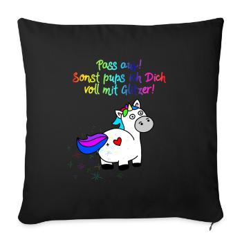 Einhorn Glitzer Pups | Einhornpups - Sofakissenbezug 45 x 45 cm - Schwarz - Vorne