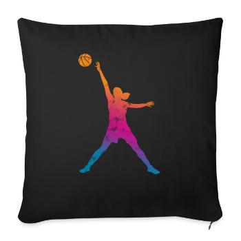 basket-ball femmes silhouette rétro - Housse de coussin décorative 45 x 45 cm - noir - Devant