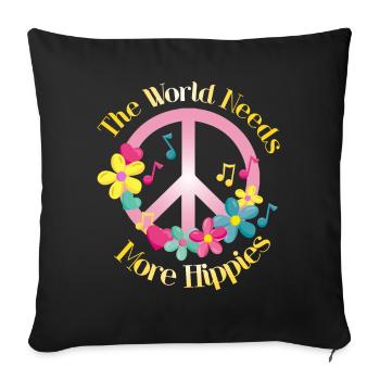 The World Needs More Hippies Hippie Flower Power - Sofa pillowcase 17,3'' x 17,3'' (45 x 45 cm) - black - Front