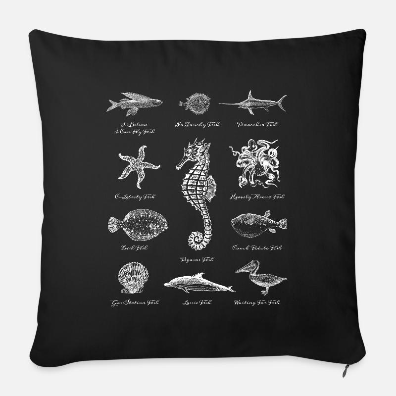 Fische Seestern Delfin Seepferdchen Krake Oktopus - Sofakissenbezug 45 x 45 cm - Schwarz