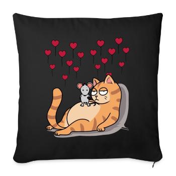 Chat Souris Ami Amour Partenariat Romance - Housse de coussin décorative 45 x 45 cm - noir - Devant