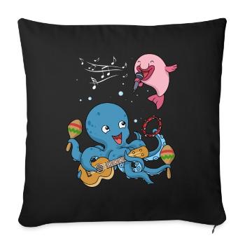 Music shirt child guitar octopus singing blobfish - Sofa pillowcase 17,3'' x 17,3'' (45 x 45 cm) - black - Front