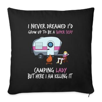 Camping camping caravane camp - Housse de coussin décorative 45 x 45 cm - noir - Devant