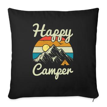Happy Camper Geschenkidee Camping Campen Geschenk - Sofakissenbezug 45 x 45 cm - Schwarz - Vorne