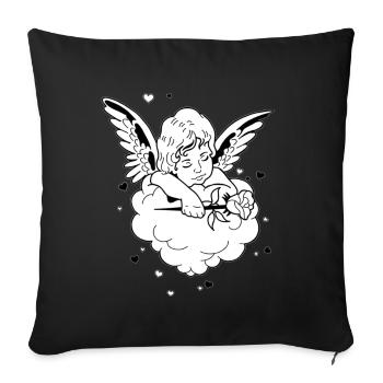 Doux mignon ange rose fleur aile nuages - Housse de coussin décorative 45 x 45 cm - noir - Devant