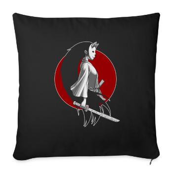 Samouraï Girl Épée Japon Guerrière Cadeau - Housse de coussin décorative 45 x 45 cm - noir - Devant