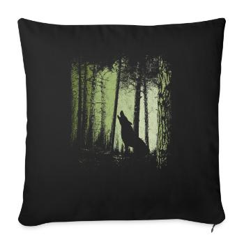 Crépuscule connivelle forêt de la silhouette de loup pleurant - Housse de coussin décorative 45 x 45 cm - noir - Devant