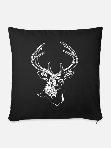 Hirsch Hirsch Blumenmuster - Sofakissenbezug 45 x 45 cm - Schwarz