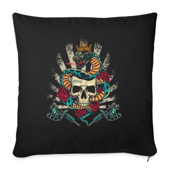 Schlange Totenkopf Rosen Schädel - Sofakissenbezug 45 x 45 cm - Schwarz - Vorne