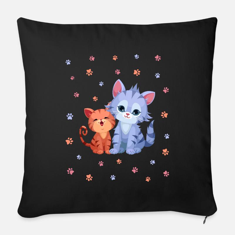 Deux chats mignons chat domestique chat patte filles - Housse de coussin décorative 45 x 45 cm - noir